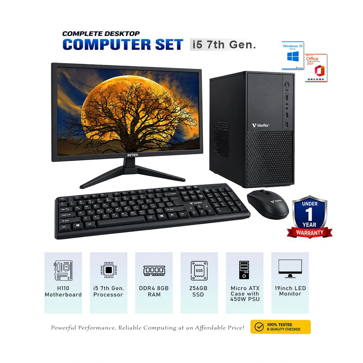 Intel Core i5 7th Generation Desktop Computer Set | 8GB DDR4 RAM | 256GB SSD | 19" LED Monitor